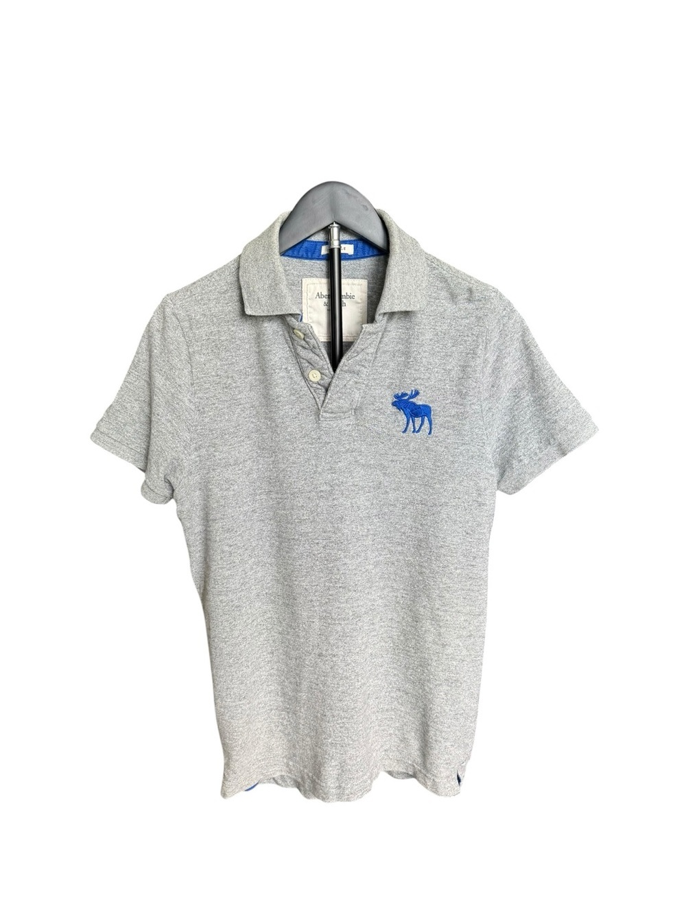 Abercrombie & Fitch Muscle Polo Shirt Gray Blue Logo Cotton Men’s Medium M CC32